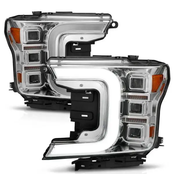 ANZO 18-20 Ford F-150 Full Led Projector Light Bar Style Headlights - Chrome Amber thumbnail 3