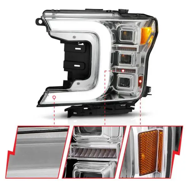 ANZO 18-20 Ford F-150 Full Led Projector Light Bar Style Headlights - Chrome Amber thumbnail 7