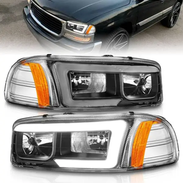 ANZO 99-17 GMC Sierra/Denali Headlights Black Amber (w/C Light Bars) thumbnail 2