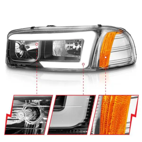 ANZO 99-17 GMC Sierra/Denali Headlights Black Amber (w/C Light Bars) thumbnail 4