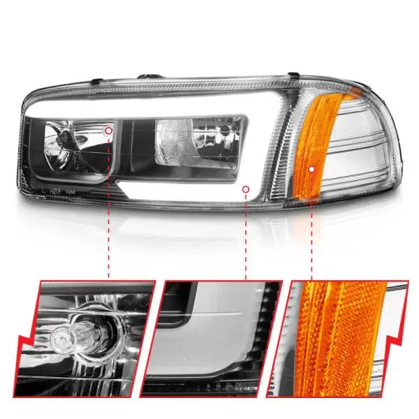 ANZO 99-17 GMC Sierra/Denali Headlights Black Amber (w/C Light Bars) thumbnail 9