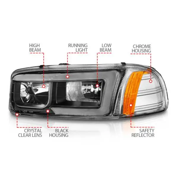 ANZO 99-17 GMC Sierra/Denali Headlights Black Amber (w/C Light Bars) thumbnail 10