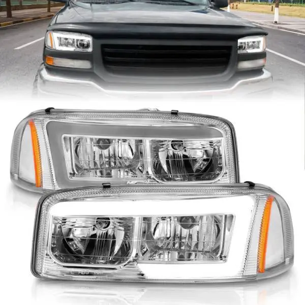 ANZO 99-17 GMC Sierra/Denali Headlights Chrome Amber (w/C Light Bars) thumbnail 2