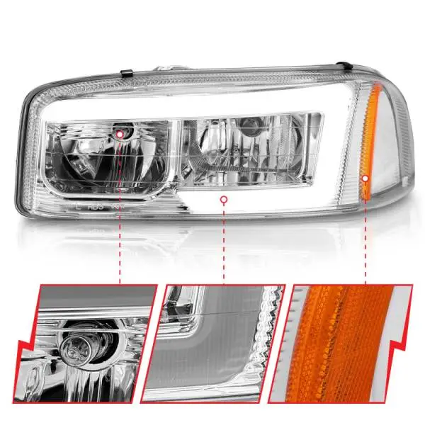 ANZO 99-17 GMC Sierra/Denali Headlights Chrome Amber (w/C Light Bars) thumbnail 4