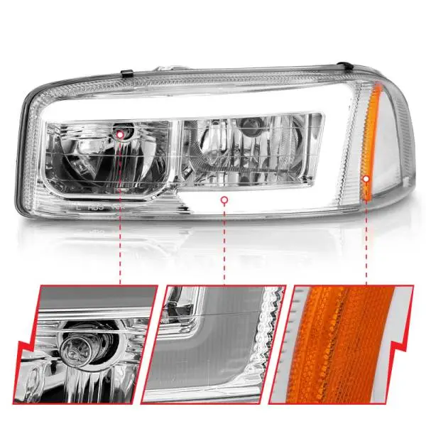 ANZO 99-17 GMC Sierra/Denali Headlights Chrome Amber (w/C Light Bars) thumbnail 9
