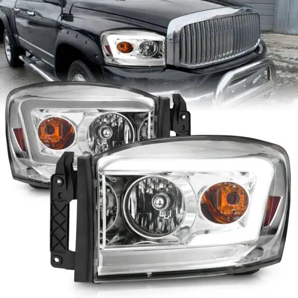 ANZO 06-09 Dodge RAM 1500/2500/3500 Headlights Chrome Housing/Clear Lens (w/ Light Bars) thumbnail 2