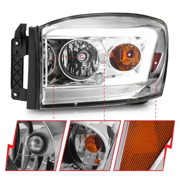 ANZO 06-09 Dodge RAM 1500/2500/3500 Headlights Chrome Housing/Clear Lens (w/ Light Bars) thumbnail 4