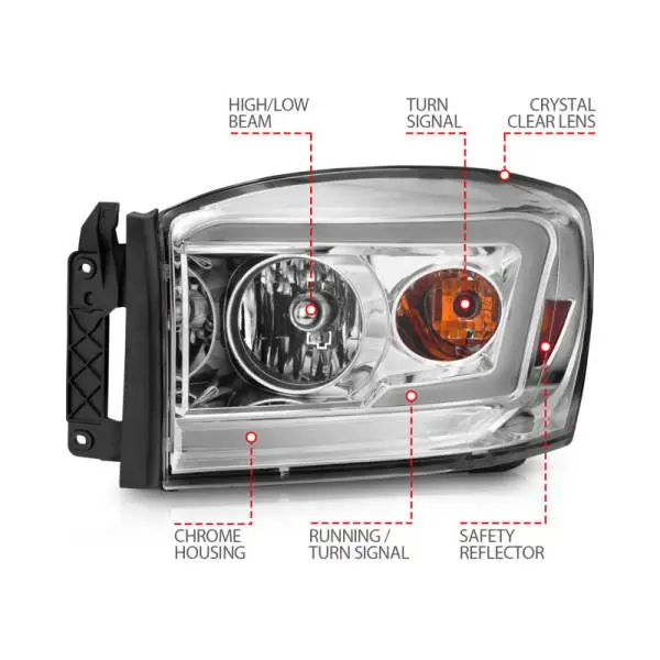 ANZO 06-09 Dodge RAM 1500/2500/3500 Headlights Chrome Housing/Clear Lens (w/ Light Bars) thumbnail 6