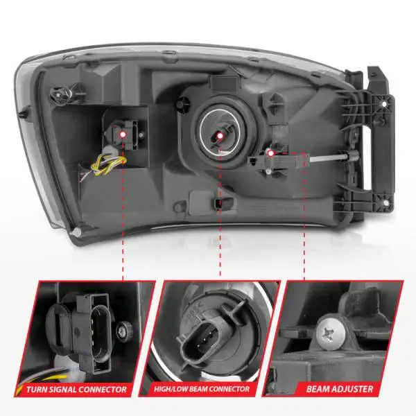 ANZO 06-09 Dodge RAM 1500/2500/3500 Headlights Chrome Housing/Clear Lens (w/ Light Bars) thumbnail 11