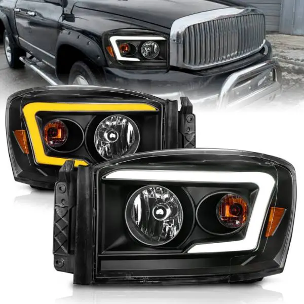 ANZO 06-09 Dodge RAM 1500/2500/3500 Headlights Black Housing/Clear Lens (w/Switchback Light Bars) thumbnail 2
