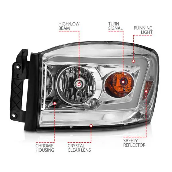 ANZO 06-09 Dodge RAM 1500/2500/3500 Headlights Chrome Housing/Clear Lens (w/Switchback Light Bars) thumbnail 10