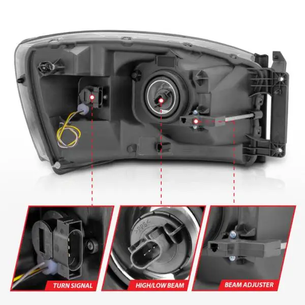 ANZO 06-09 Dodge RAM 1500/2500/3500 Headlights Chrome Housing/Clear Lens (w/Switchback Light Bars) thumbnail 11