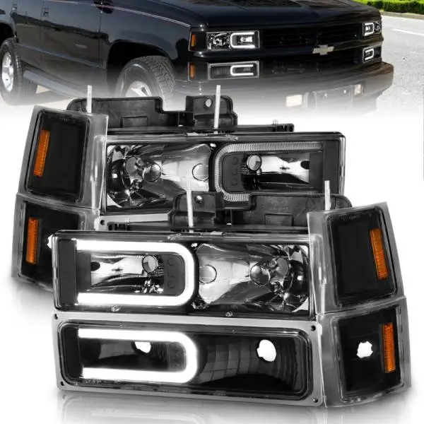 ANZO 88-98 Chevrolet C1500 Crystal Headlights w/ Light Bar Black Housing w/ Signal Side Markers 8Pcs thumbnail 2