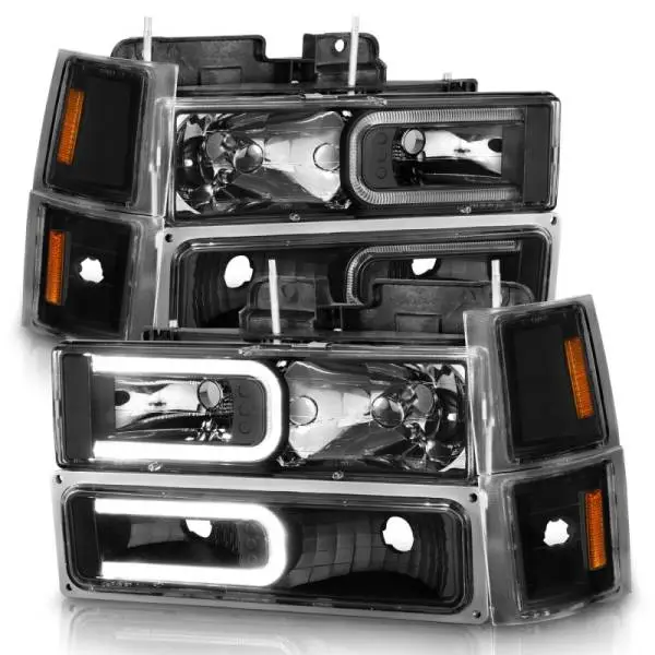 ANZO 88-98 Chevrolet C1500 Crystal Headlights w/ Light Bar Black Housing w/ Signal Side Markers 8Pcs thumbnail 3