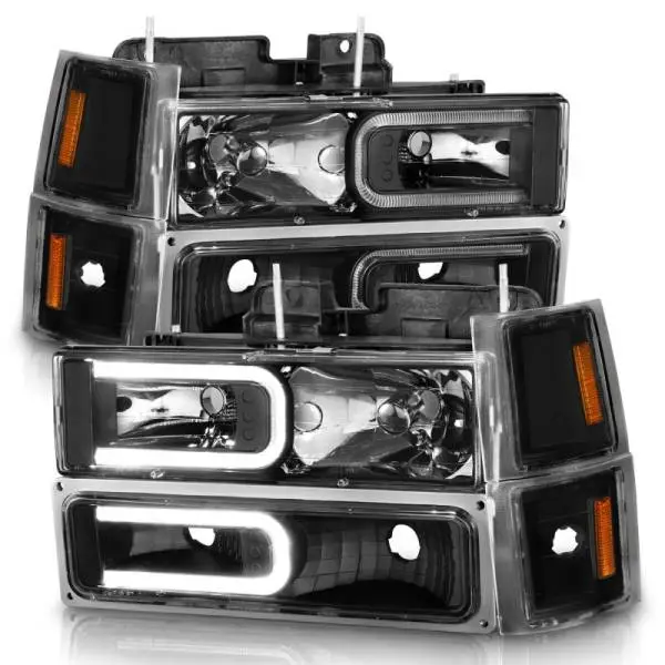 ANZO 88-98 Chevrolet C1500 Crystal Headlights w/ Light Bar Black Housing w/ Signal Side Markers 8Pcs thumbnail 8