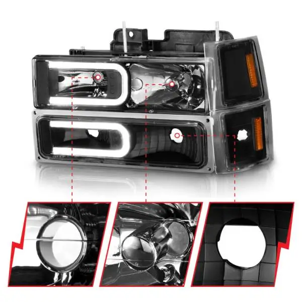 ANZO 88-98 Chevrolet C1500 Crystal Headlights w/ Light Bar Black Housing w/ Signal Side Markers 8Pcs thumbnail 9