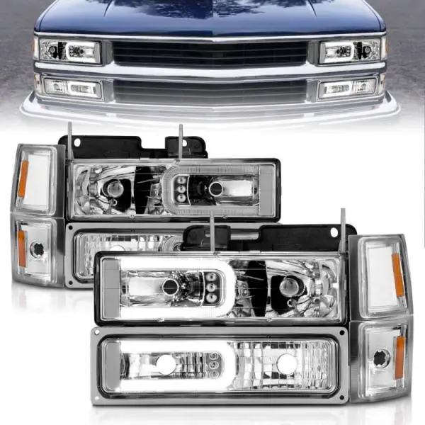 ANZO 88-98 Chevrolet C1500 Crystal Headlights w/Light Bar Chrome Housing w/ Signal Side Markers 8Pcs thumbnail 2