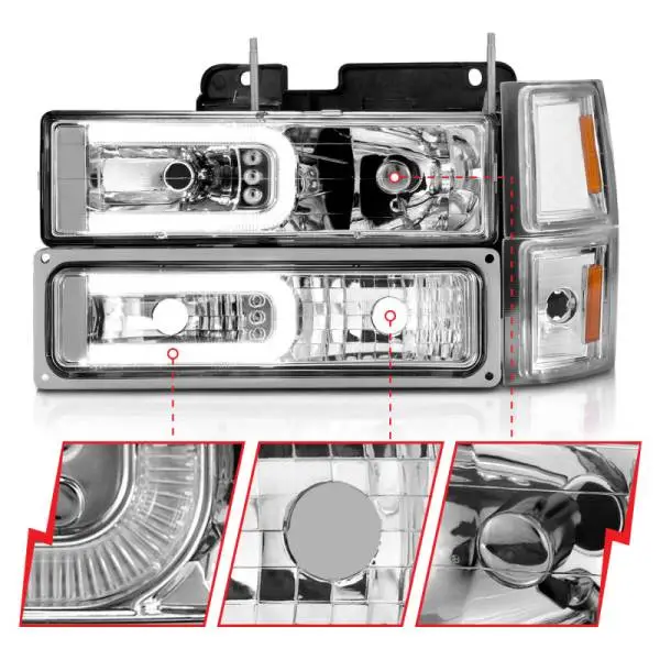 ANZO 88-98 Chevrolet C1500 Crystal Headlights w/Light Bar Chrome Housing w/ Signal Side Markers 8Pcs thumbnail 4