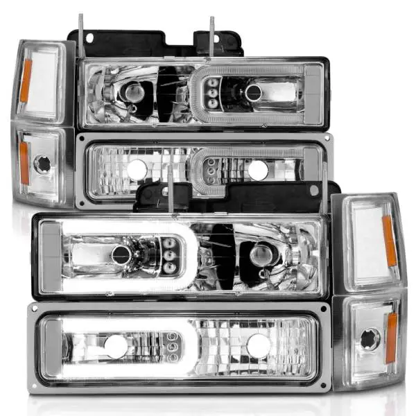 ANZO 88-98 Chevrolet C1500 Crystal Headlights w/Light Bar Chrome Housing w/ Signal Side Markers 8Pcs thumbnail 8