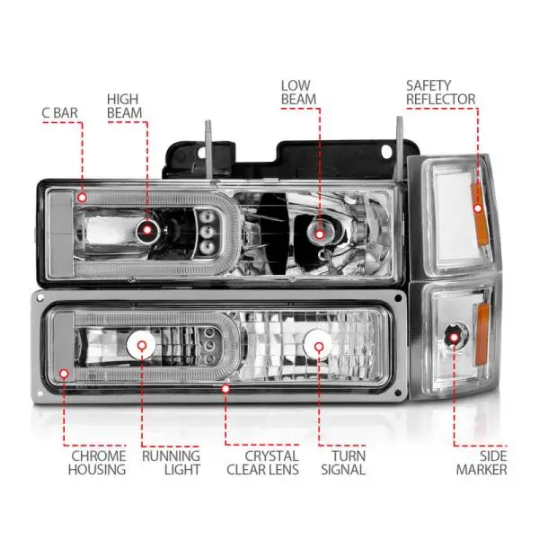 ANZO 88-98 Chevrolet C1500 Crystal Headlights w/Light Bar Chrome Housing w/ Signal Side Markers 8Pcs thumbnail 10