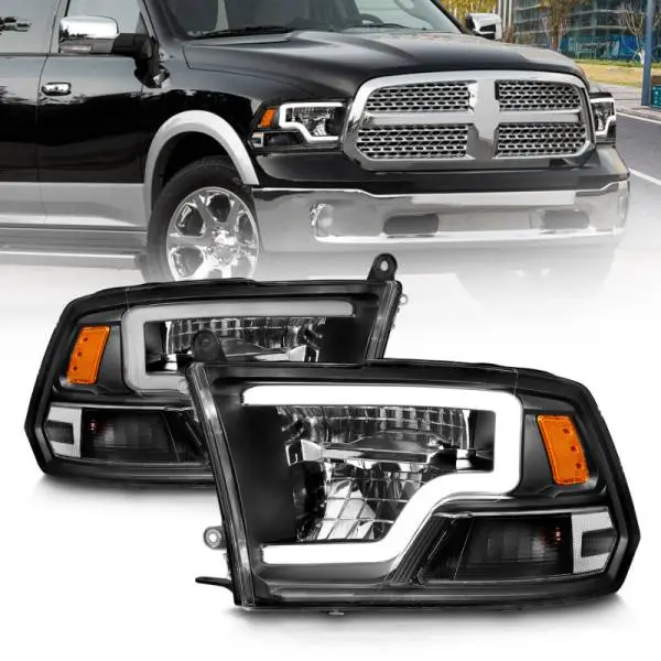ANZO 2009-2020 Dodge Ram 1500 Full LED Square Projector Headlights w/ Chrome Housing Black Amber thumbnail 2