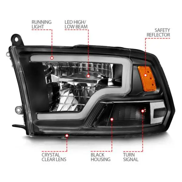 ANZO 2009-2020 Dodge Ram 1500 Full LED Square Projector Headlights w/ Chrome Housing Black Amber thumbnail 7