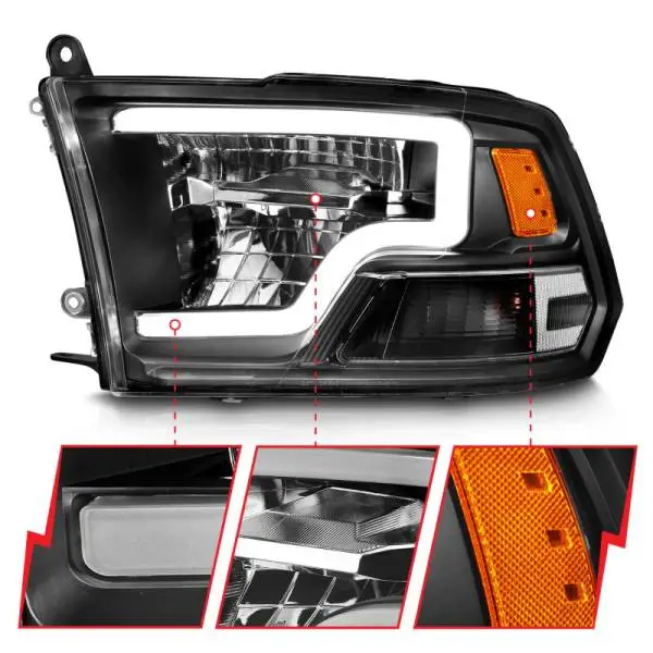 ANZO 2009-2020 Dodge Ram 1500 Full LED Square Projector Headlights w/ Chrome Housing Black Amber thumbnail 9