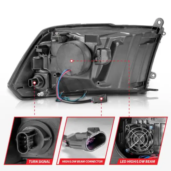ANZO 2009-2020 Dodge Ram 1500 Full LED Square Projector Headlights w/ Chrome Housing Black Amber thumbnail 11
