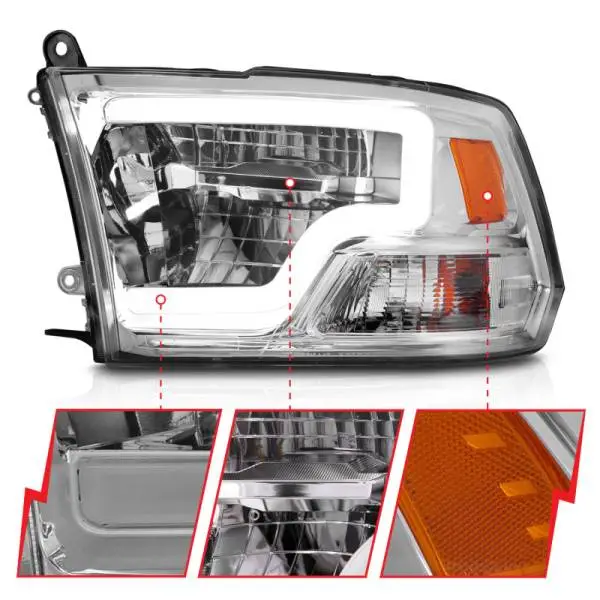 ANZO 2009-2020 Dodge Ram 1500 Full LED Square Projector Headlights w/ Chrome Housing Chrome Amber thumbnail 4