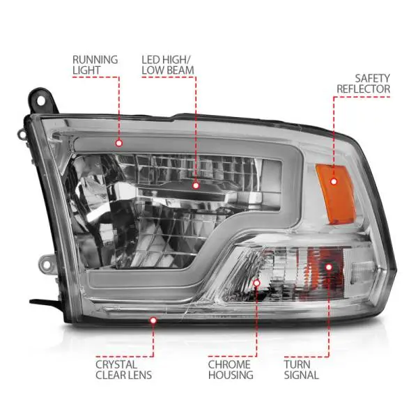 ANZO 2009-2020 Dodge Ram 1500 Full LED Square Projector Headlights w/ Chrome Housing Chrome Amber thumbnail 7