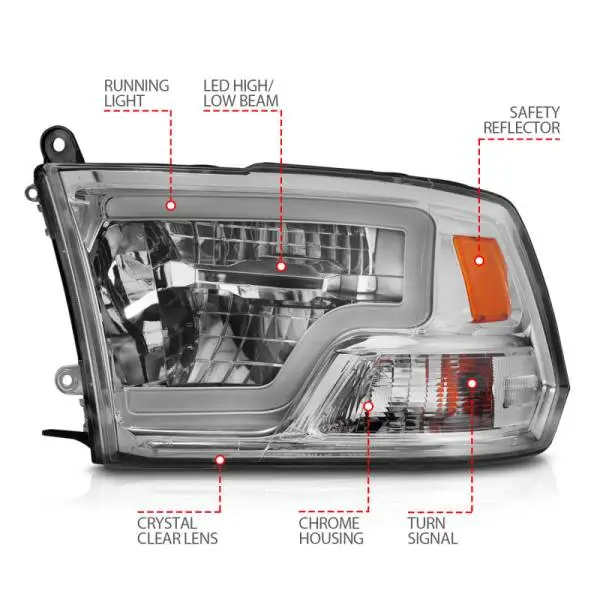 ANZO 2009-2020 Dodge Ram 1500 Full LED Square Projector Headlights w/ Chrome Housing Chrome Amber thumbnail 10