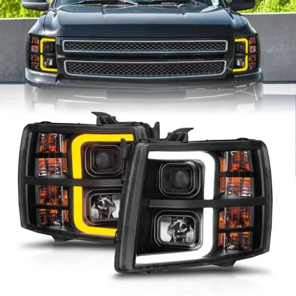 ANZO 2007-2013 Chevrolet Silverado 1500 Projector w/ Light Bar Black Housing w/ Sequential thumbnail 3