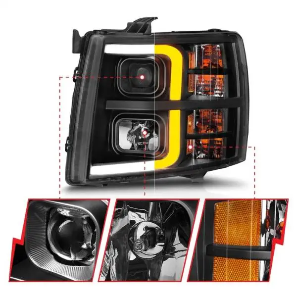 ANZO 2007-2013 Chevrolet Silverado 1500 Projector w/ Light Bar Black Housing w/ Sequential thumbnail 6