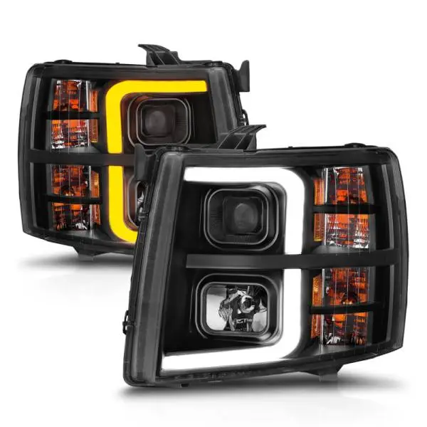 ANZO 2007-2013 Chevrolet Silverado 1500 Projector w/ Light Bar Black Housing w/ Sequential thumbnail 12