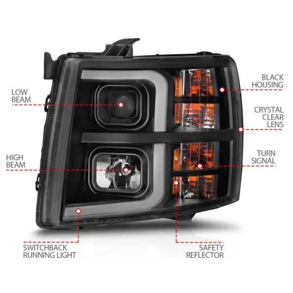 ANZO 2007-2013 Chevrolet Silverado 1500 Projector w/ Light Bar Black Housing w/ Sequential thumbnail 16