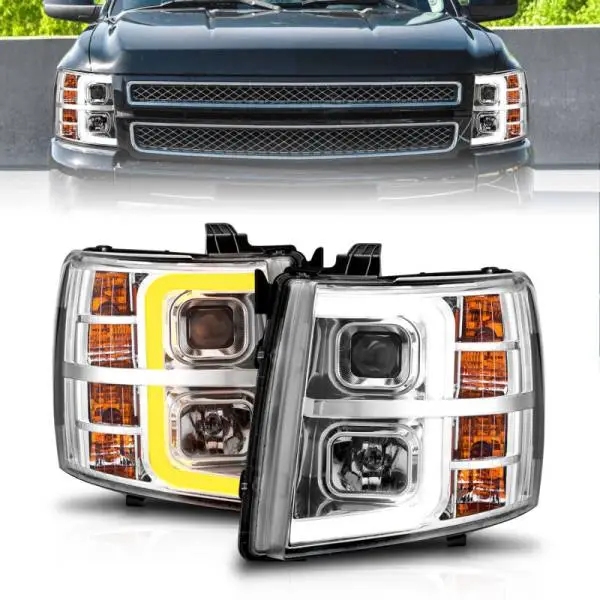 ANZO 2007-2013 Chevrolet Silverado 1500 Projector w/ Light Bar Chrome Housing w/ Sequential thumbnail 2
