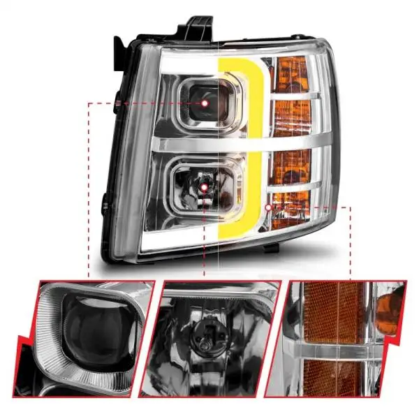 ANZO 2007-2013 Chevrolet Silverado 1500 Projector w/ Light Bar Chrome Housing w/ Sequential thumbnail 6