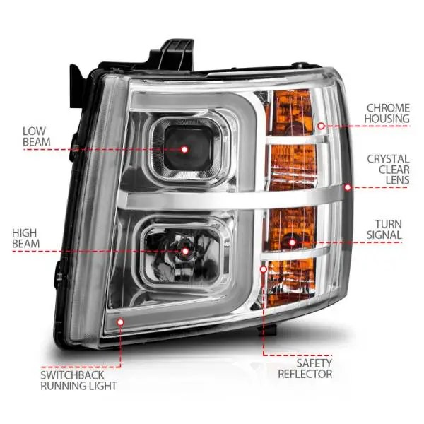ANZO 2007-2013 Chevrolet Silverado 1500 Projector w/ Light Bar Chrome Housing w/ Sequential thumbnail 10