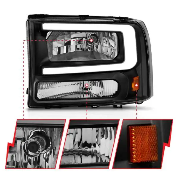 ANZO 99-04 Ford F250/F350/F450/Excursion (excl. 99) Crystal Headlights - w/ Light Bar Black Housing thumbnail 4