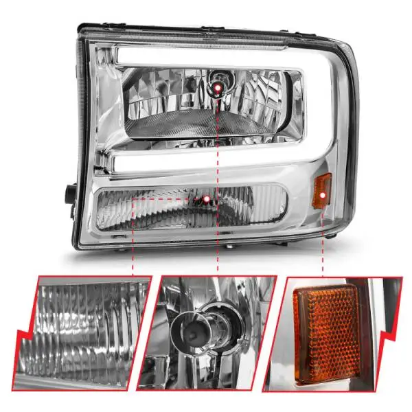 ANZO 99-04 Ford F250/F350/F450/Excursion (excl. 99) Crystal Headlights - w/ Light Bar Chrome Housing thumbnail 9
