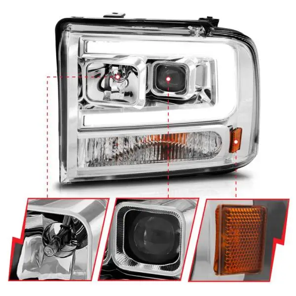 ANZO 99-04 Ford F250/F350/F450/Excursion (excl 99) Projector Headlights - w/Light Bar Chrome Housing thumbnail 4