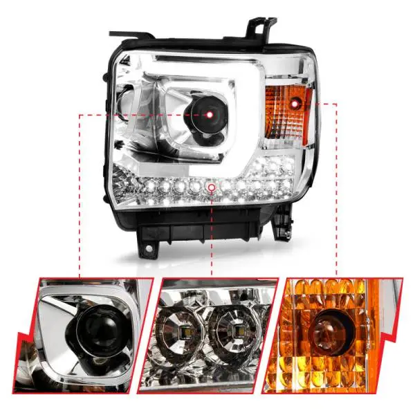 ANZO 14-15 GMC Sierra 1500/2500HD/3500HD Plank Style Projector Headlight - Chrome Housing thumbnail 9