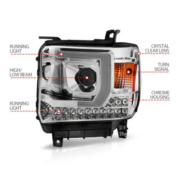 ANZO 14-15 GMC Sierra 1500/2500HD/3500HD Plank Style Projector Headlight - Chrome Housing thumbnail 10