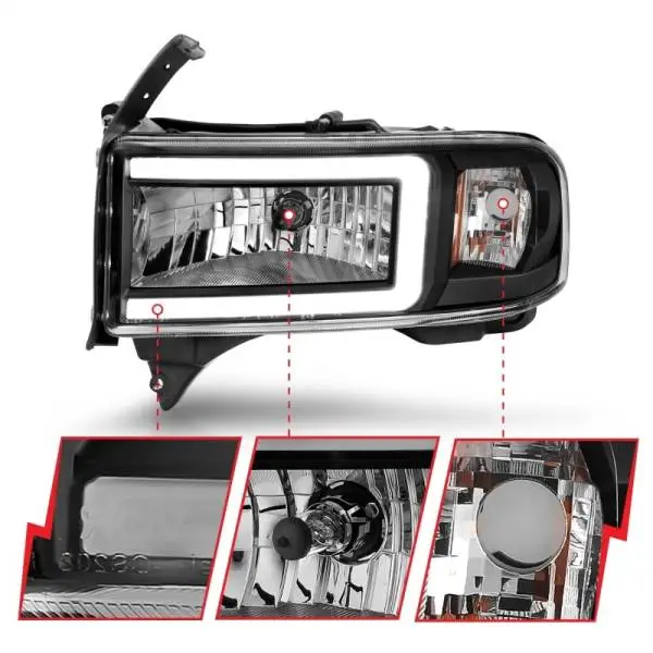 ANZO 94-02 Dodge RAM Crystal Headlight - w/ Light Bar Black Housing image 4