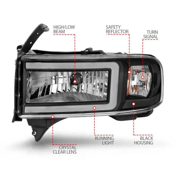 ANZO 94-02 Dodge RAM Crystal Headlight - w/ Light Bar Black Housing image 7