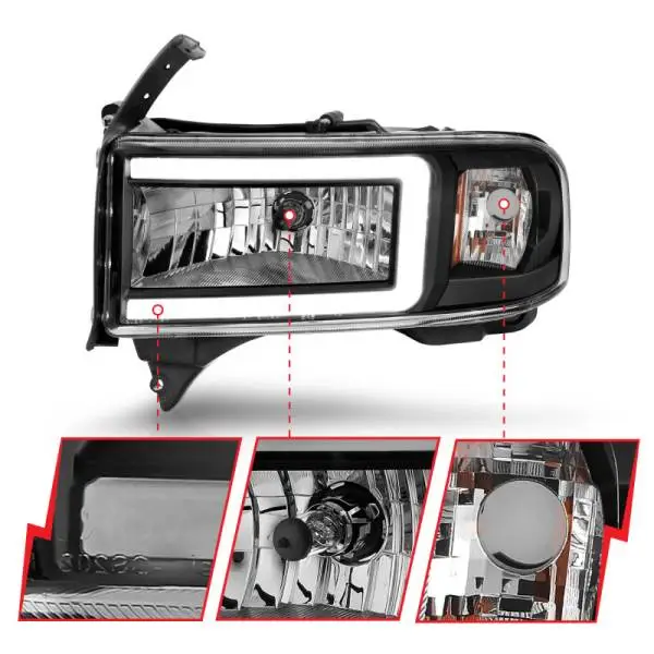 ANZO 94-02 Dodge RAM Crystal Headlight - w/ Light Bar Black Housing image 9
