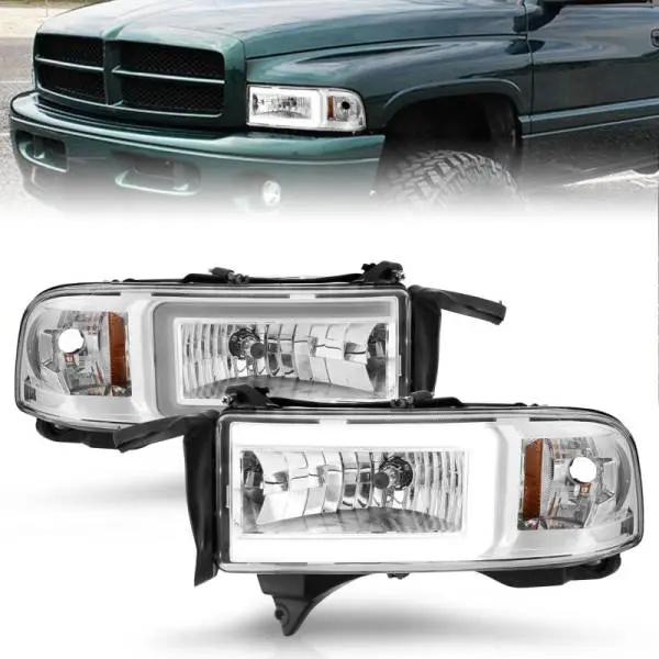 ANZO 94-02 Dodge RAM Crystal Headlight - w/ Light Bar Chrome Housing image 2