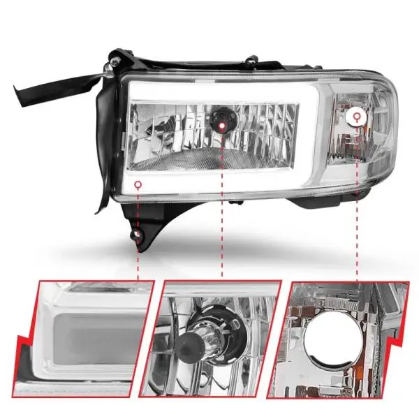 ANZO 94-02 Dodge RAM Crystal Headlight - w/ Light Bar Chrome Housing image 4