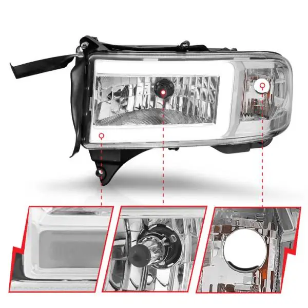 ANZO 94-02 Dodge RAM Crystal Headlight - w/ Light Bar Chrome Housing image 9