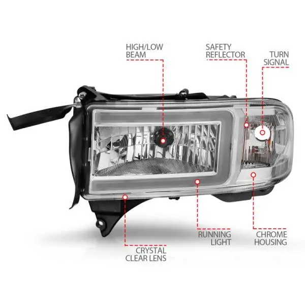 ANZO 94-02 Dodge RAM Crystal Headlight - w/ Light Bar Chrome Housing image 10